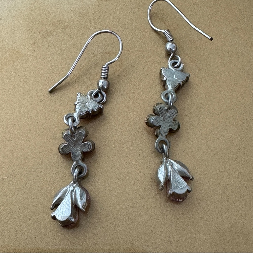 Pink Rhinestone Dangle Earrings - Picture 4 of 6